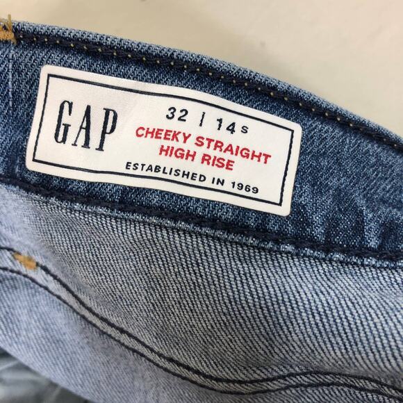 GAP Jeans Straight Cheeky High Rise Button Fly Medium Blue 14 SHORT NEW - Picture 3 of 8